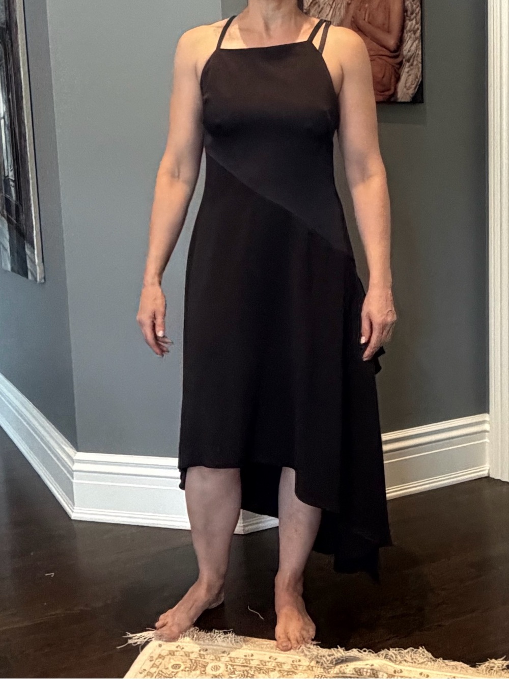 Halston Heritage Black High-Low Slip Dress with Double Straps